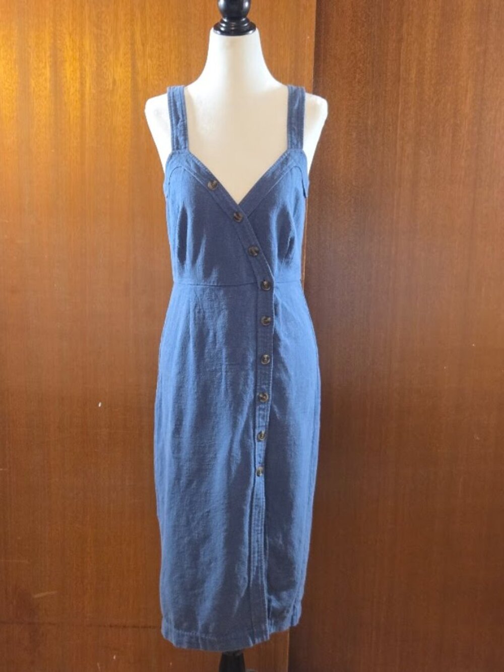 SAYLOR Blue Ramie Cotton Button-Down Asymmetrical Midi Dress - Size XS